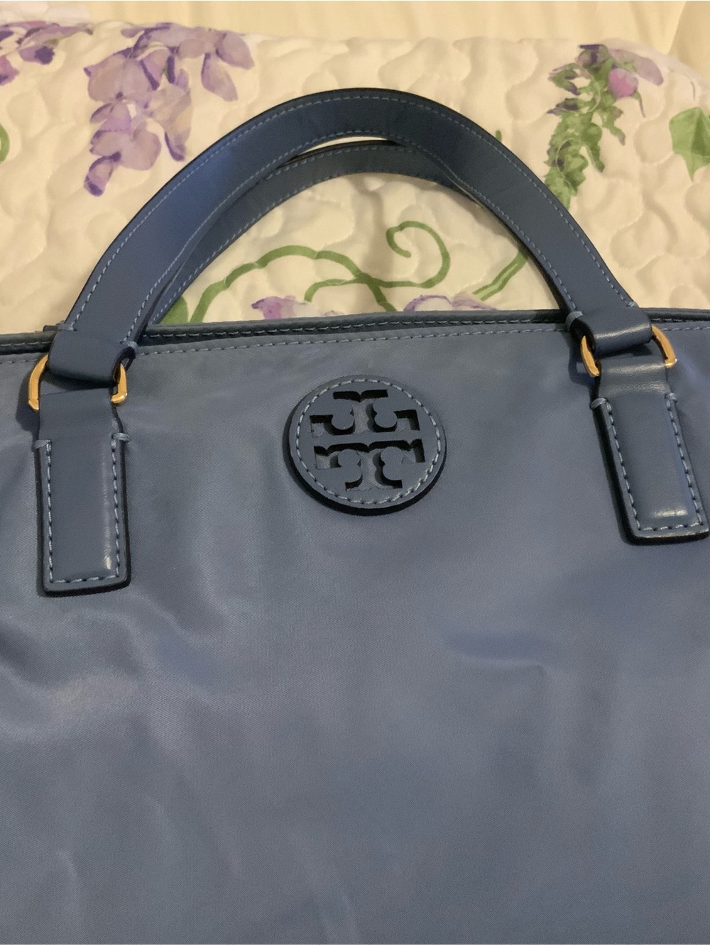 Tory Burch Blue Nylon Tote with Logo Medallion - Picture 5 of 6